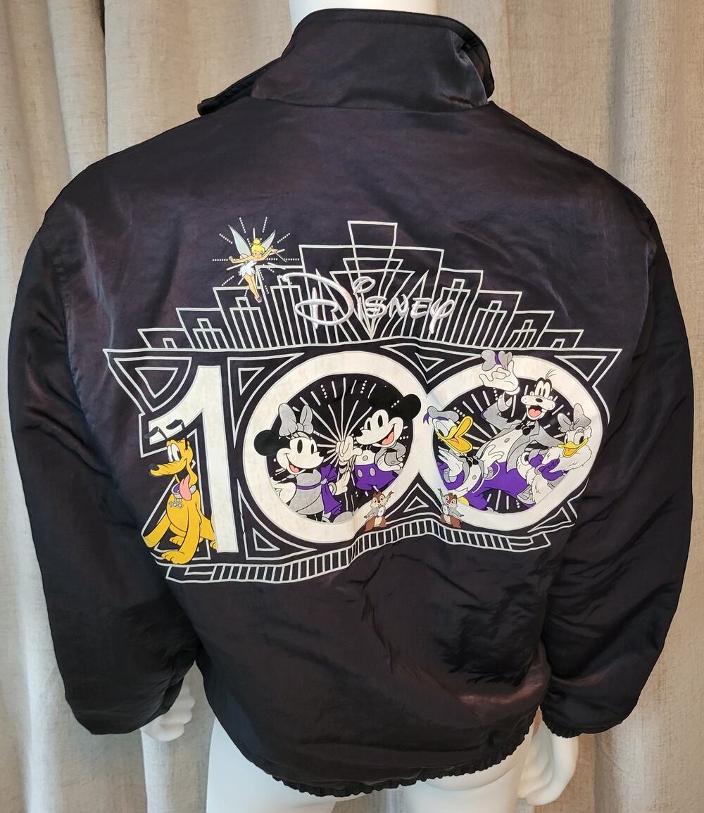 Disney 100th Anniversary Mickey & Friends Bomber Windbreaker Black Jacket Sz XS